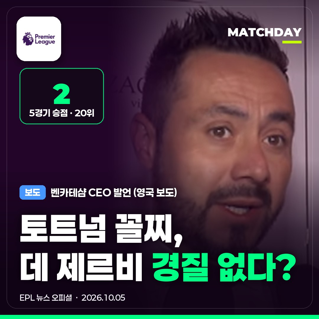 꼴찌 토트넘, 데 제르비 경질 안 한다?