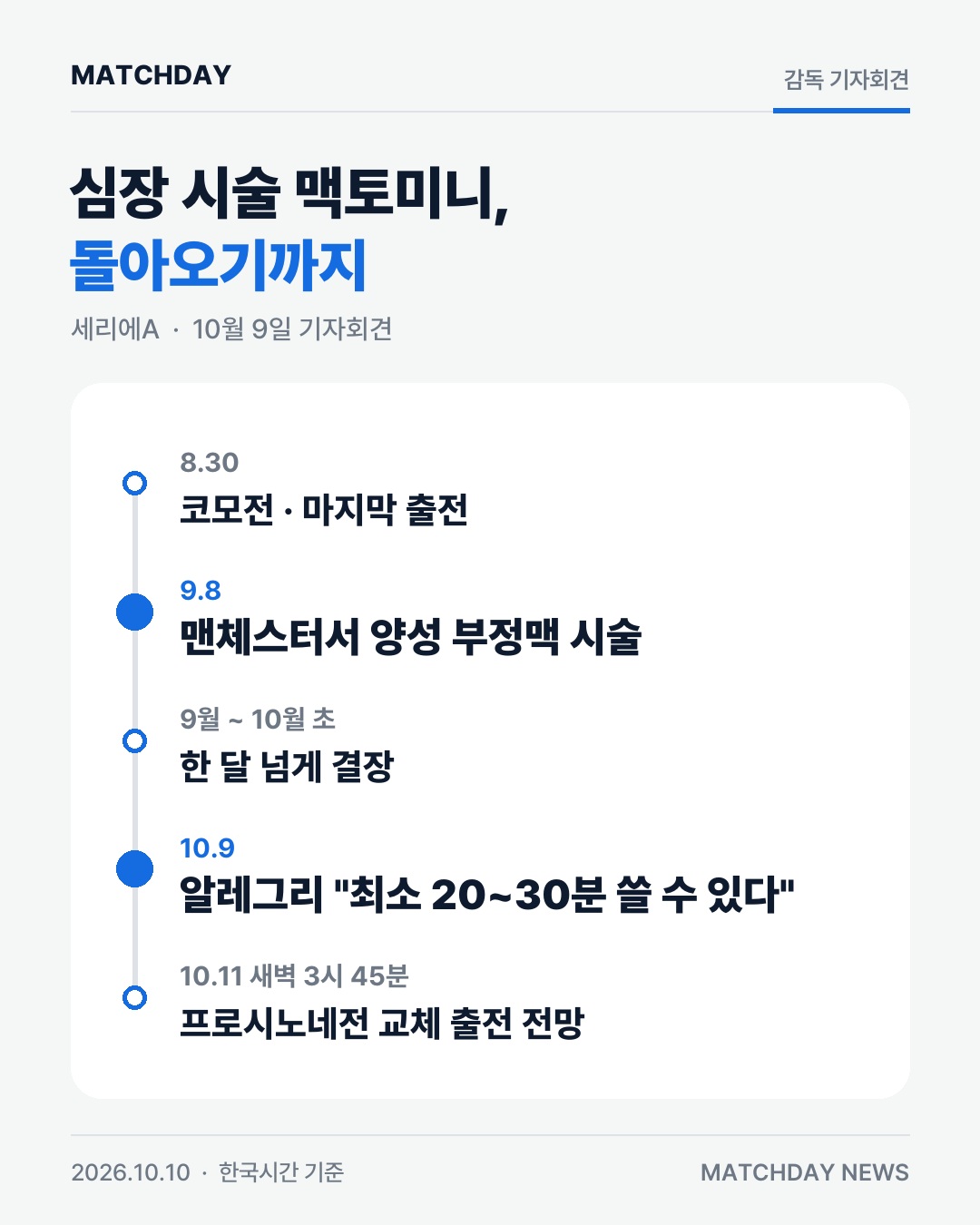 심장 시술 맥토미니, 한 달 만에 복귀…알레그리 20~30분 뛴다 본문 이미지
