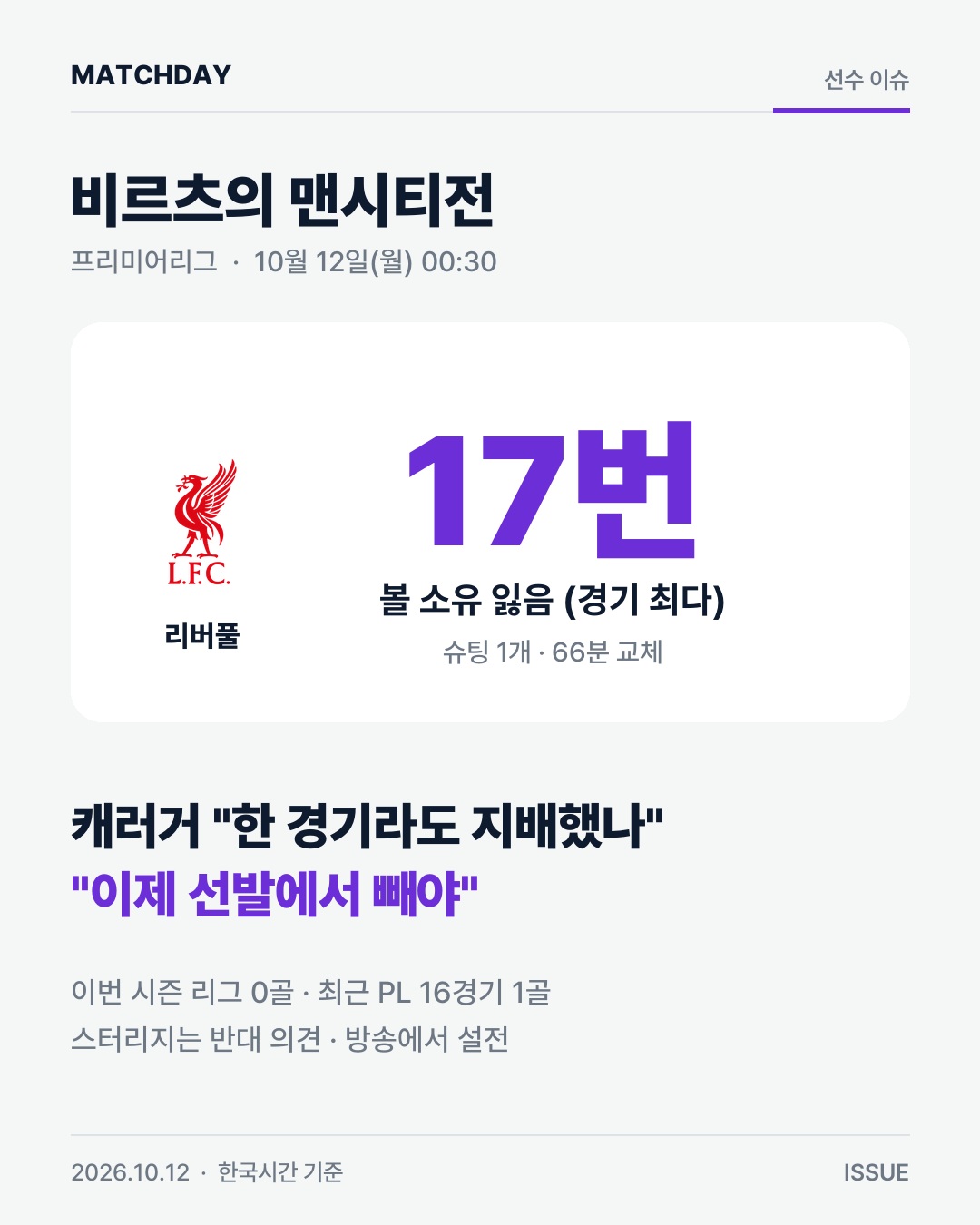 캐러거  비르츠 빼라 …맨시티전 17번 공 뺏겼다 경기 리포트 1