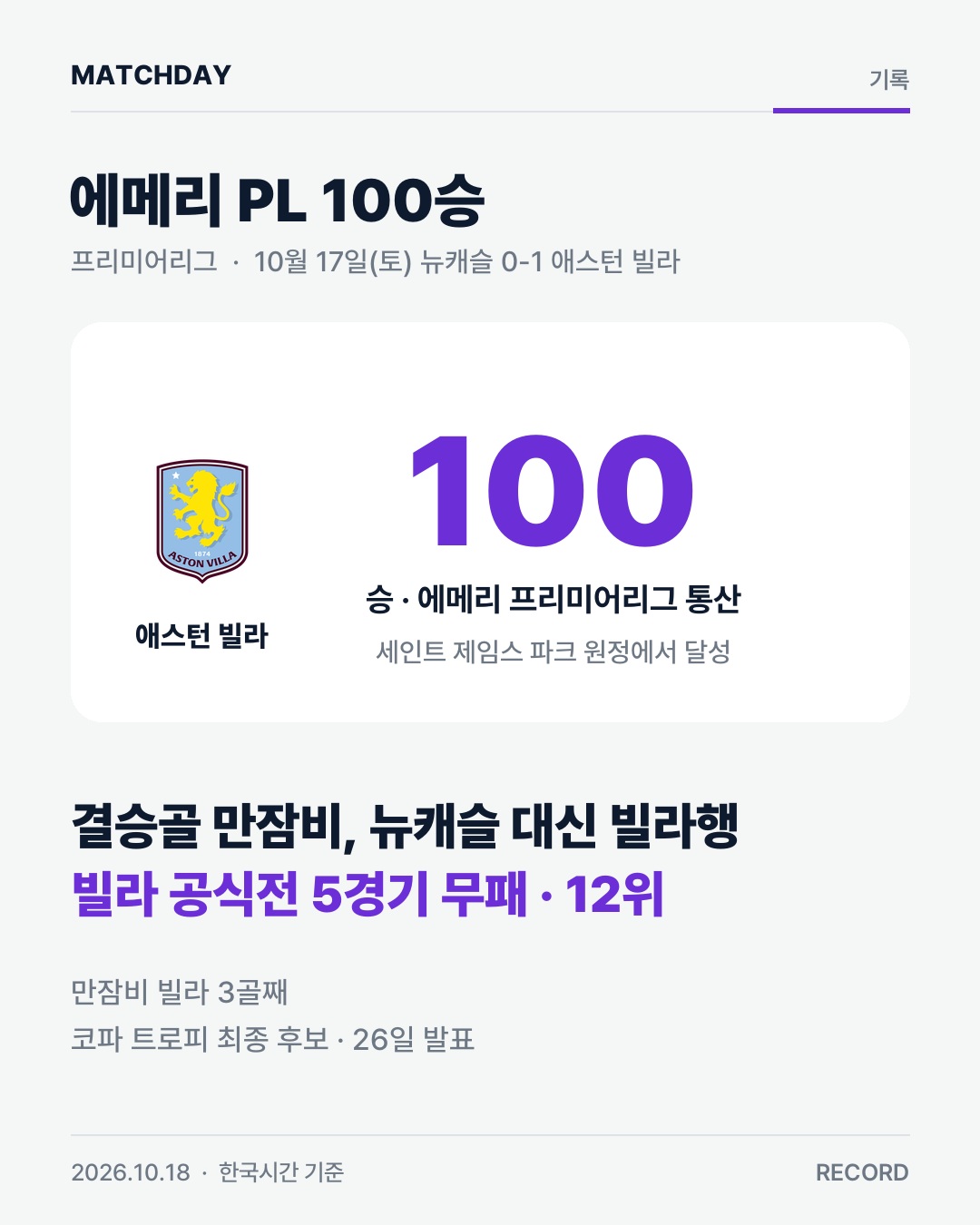 에메리 애스턴빌라 만잠비 리포트