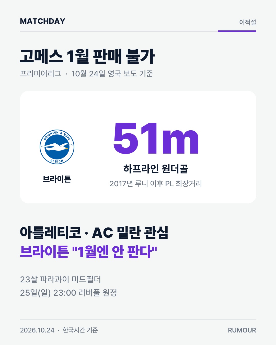 디에고고메스 브라이튼 이적설 리포트