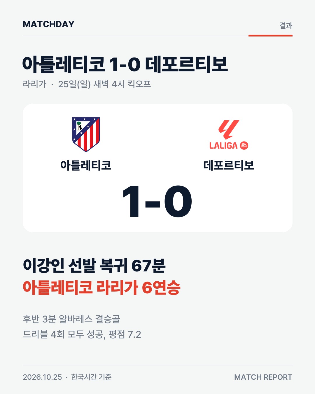 이강인 아틀레티코마드리드 데포르티보 카드