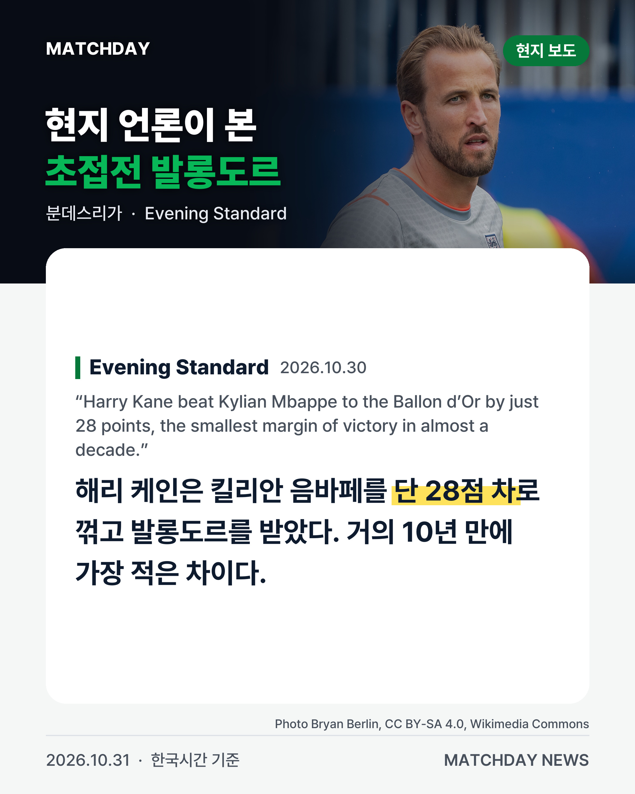 케인 바이에른뮌헨 발롱도르 카드